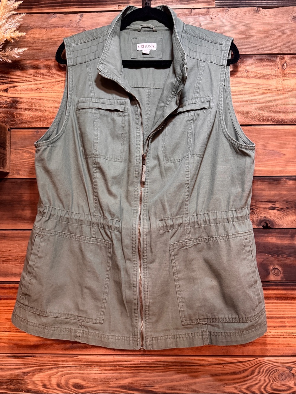 Merona Olive Green Utility Vest | Size XXL | Plus Size | 100% Cotton | Country - Picture 2 of 11